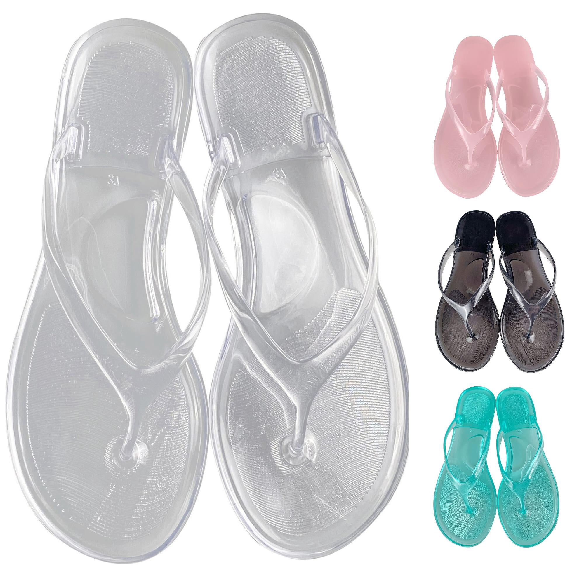 Womens Transparent Jelly Flip Flops Flat Slip-On Beach Sandals Casual ...