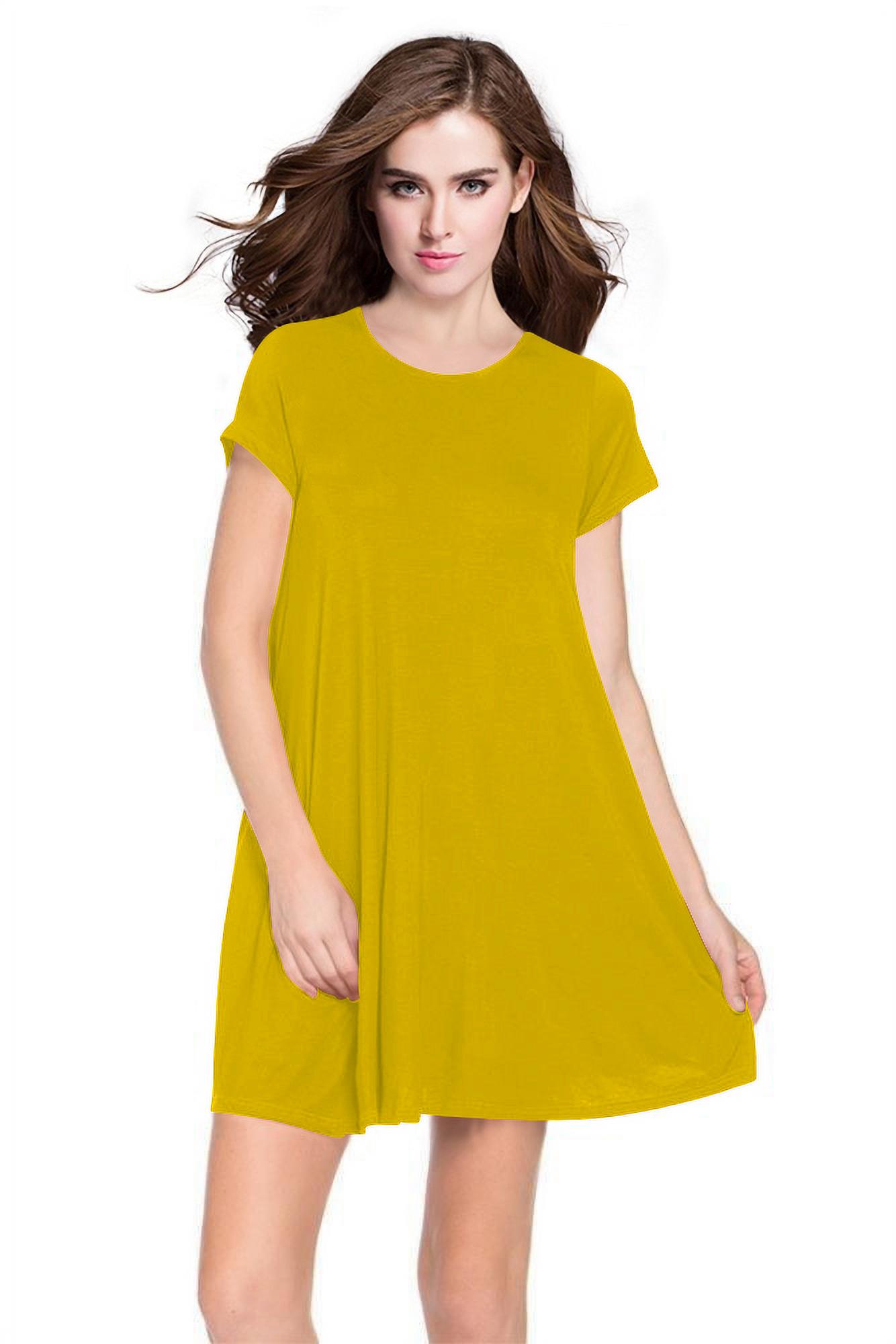 Womens Trapeze Short Sleeve Loose Tunic Pocket Dress, XXX-Large, Mustard -  Walmart.com