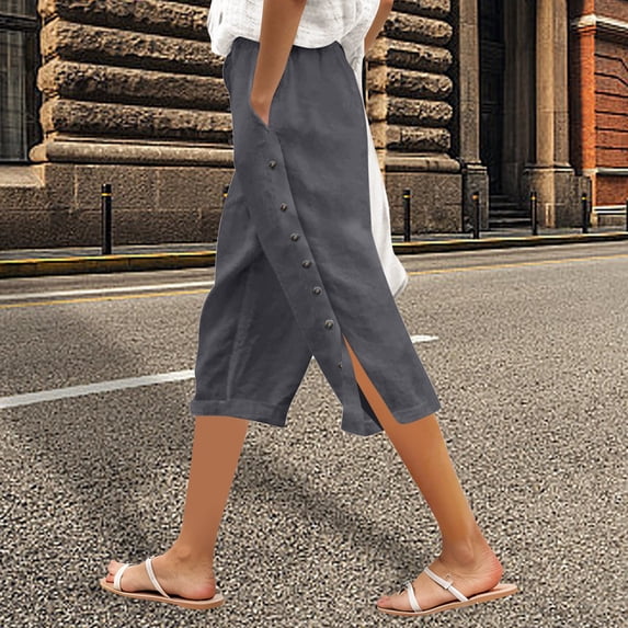 Womens Travel Capri Pants Straight Leg Comfy High Waist Casual Trousers