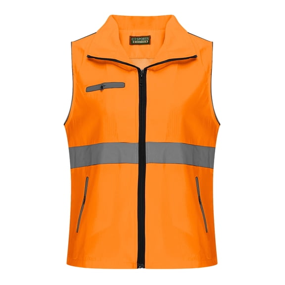 Womens Travel Hiking Vest Light Weight Stand Collar Sleeveless Outdoor Jackets Full Zipper Golf Fishing Vest Orange, L