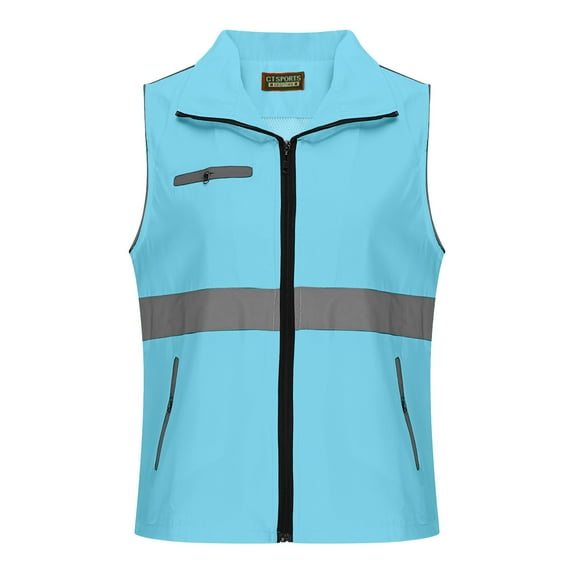 Womens Travel Hiking Vest Light Weight Stand Collar Sleeveless Outdoor Jackets Full Zipper Golf Fishing Vest Sky Blue, 4XL