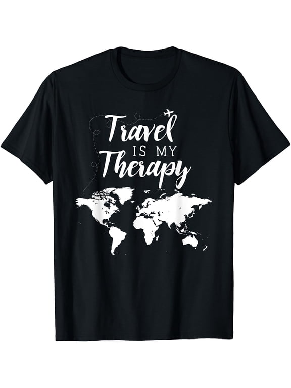 Womens Travel Is My Therapy Statement T-Shirt Black X-Large