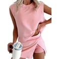 thumbnail image 1 of Womens Travel Outfits Summer Lounge Set Two Pieces Mineral Wash Cotton Tank Top Lined Split Athletic Skirt Set Pink L, 1 of 8
