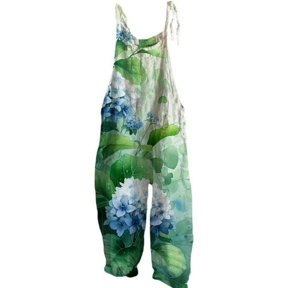 Womens Travel Pants Boho Floral Sleeveless Spaghetti Strap Baggy Romper Wide Leg Overalls With Pockets Bamboo Hemp Material L Pants For Women