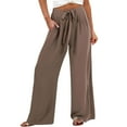 thumbnail image 1 of Womens Travel Pants Casual Loose High Waist Linen Wide Leg Beach Pants With Pockets Breathable Fabric For Warm Weather 3Xl Pants For Women, 1 of 5