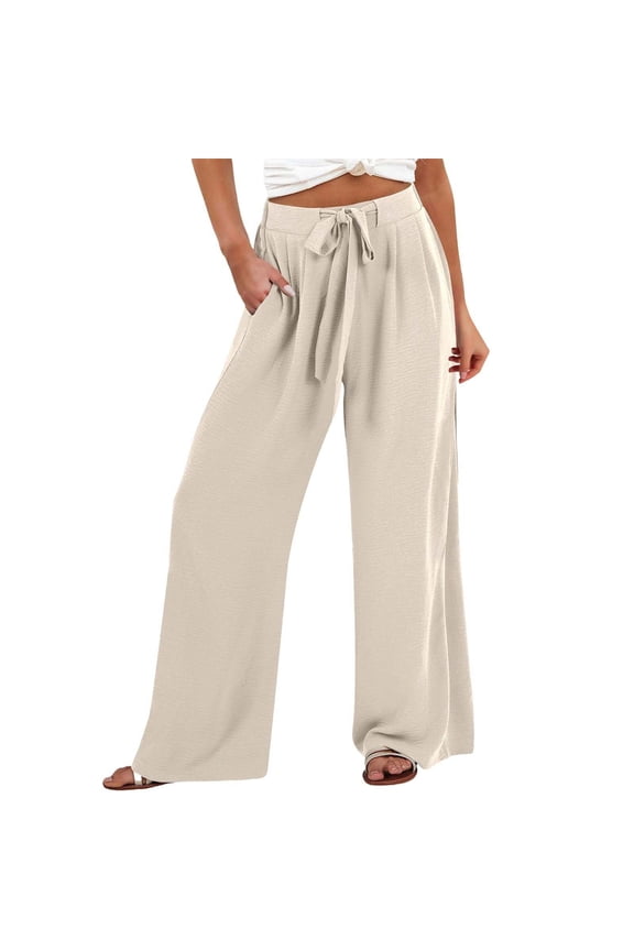 Womens Travel Pants Casual Loose High Waist Linen Wide Leg Beach Pants With Pockets Breathable Fabric For Warm Weather 4Xl Pants For Women