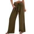 thumbnail image 1 of Womens Travel Pants Casual Loose High Waist Linen Wide Leg Beach Pants With Pockets Breathable Fabric For Warm Weather M Pants For Women, 1 of 6