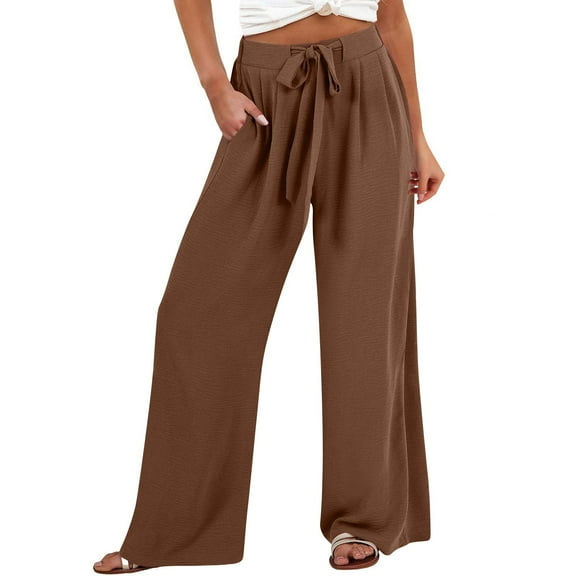 Womens Travel Pants Casual Loose High Waist Linen Wide Leg Beach Pants With Pockets Breathable Fabric For Warm Weather M Pants For Women