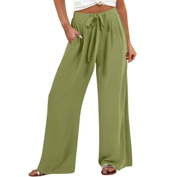 Womens Travel Pants Casual Loose High Waist Linen Wide Leg Beach Pants With Pockets Breathable Fabric For Warm Weather Xl Pants For Women