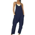 thumbnail image 1 of Womens Travel Pants Casual Sleeveless Loose Solid Color Jumpsuit With Comfortable Strap Pocket Cotton Lightweight Breathable L Pants For Women, 1 of 5