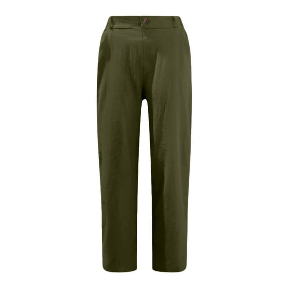 Womens Travel Pants Casual Solid Color Pants Elastic Waist With Zipper Multiple Pockets Comfortable Cotton Linen Long Trousers 2Xl Pants For Women