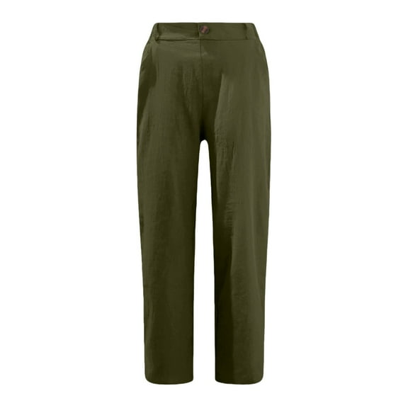 Womens Travel Pants Casual Solid Color Pants Elastic Waist With Zipper Multiple Pockets Comfortable Cotton Linen Long Trousers L Pants For Women