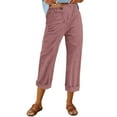 thumbnail image 1 of Womens Travel Pants Casual Solid Color Pants Elastic Waist With Zipper Multiple Pockets Comfortable Cotton Linen Long Trousers M Pants For Women, 1 of 5