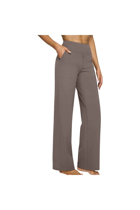Womens Travel Pants Casual Straight Leg Loose Pocket Solid Color Yoga Daily Pants High Waist Tummy Control Polyester Spandex Material Comfortable For Year-Round Wear L Pants For Women