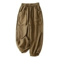 thumbnail image 1 of Womens Travel Pants Cotton And Linen Casual Harem Pants Versatile Large Pocket Wide Leg Nine Point Casual Trousers Soft & Comfortable 2Xl Pants For Women, 1 of 9