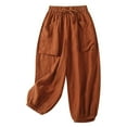 thumbnail image 1 of Womens Travel Pants Cotton And Linen Casual Harem Pants Versatile Large Pocket Wide Leg Nine Point Casual Trousers Soft & Comfortable M Pants For Women, 1 of 8