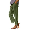thumbnail image 1 of Womens Travel Pants Cotton Linen Loose Fashionable Straight Leg Pants Elastic Waistband With Buckle Front And Back Pockets Machine Wash L Pants For Women, 1 of 9