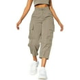 thumbnail image 1 of Womens Travel Pants Daily Elastic Waist Straight Solid Color Casual Cargo 3/4 Length Pants With Pockets Nylon And Spandex Blend 2Xl Pants For Women, 1 of 9