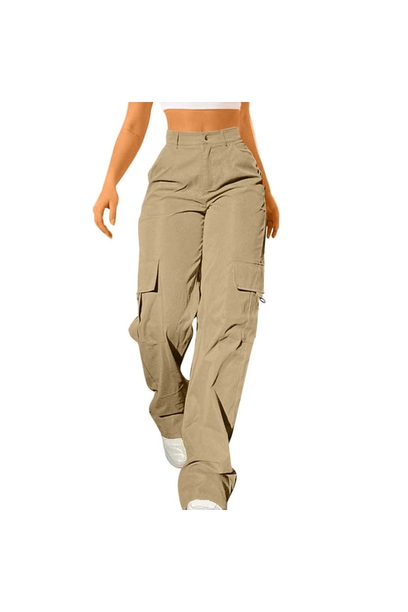 Womens Travel Pants Daily Elastic Waist Straight Solid Color Casual Pants Loose Cargo Long Trousers Nylon Spandex Blend Wide Leg Suitable For Casual Sports & Outdoor Occasions M Pants For Women