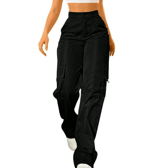 Womens Travel Pants Elastic Waist Cargo Casual Pants With Pockets Wide Leg Loose Full Length Solid Color Nylon Spandex Trousers For Casual Sports Outdoor Xl Pants For Women