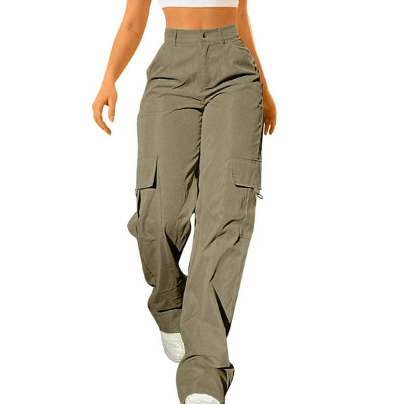 Womens Travel Pants Elastic Waist Cargo Casual Pants With Pockets Wide Leg Loose Full Length Solid Color Nylon Spandex Trousers For Casual Sports Outdoor Xl Pants For Women