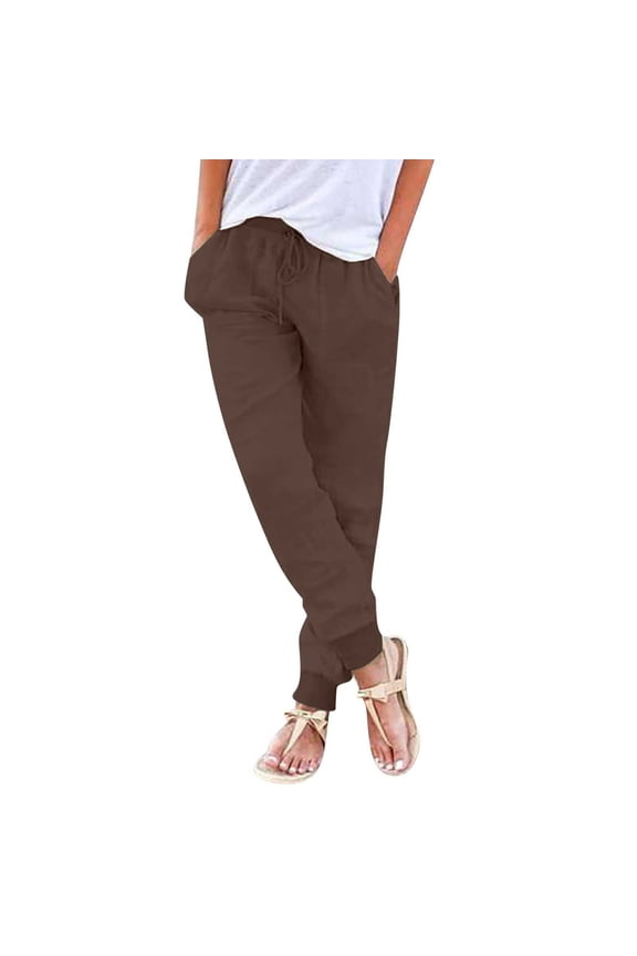 Womens Travel Pants Elastic Waist Casual Trousers With Pockets Tapered Leg Solid Color Pants 55% Cotton + 45% Polyester Soft Lightweight 2Xl Pants For Women