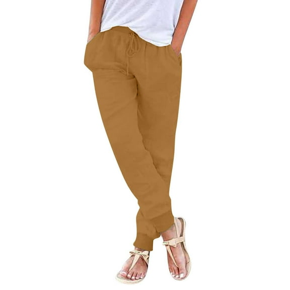 Womens Travel Pants Elastic Waist Casual Trousers With Pockets Tapered Leg Solid Color Pants 55% Cotton + 45% Polyester Soft Lightweight 3Xl Pants For Women