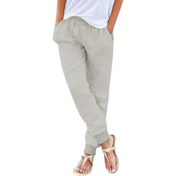 Womens Travel Pants Elastic Waist Casual Trousers With Pockets Tapered Leg Solid Color 55% Cotton 45% Polyester L Pants For Women