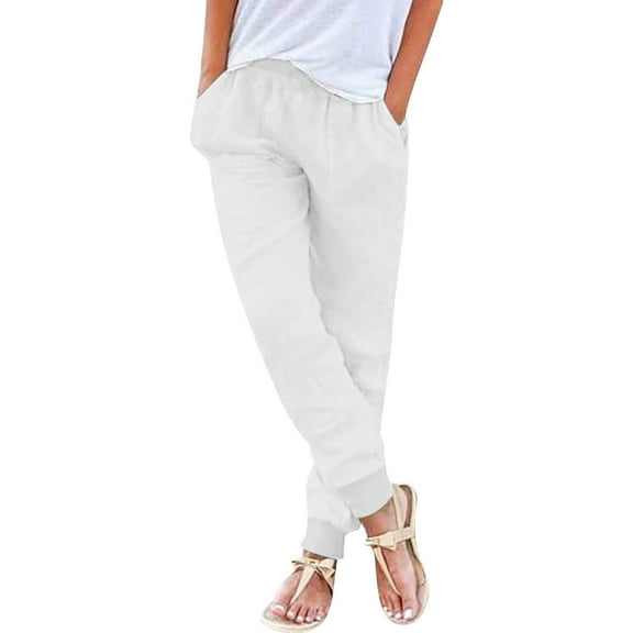 Womens Travel Pants Elastic Waist Casual Trousers With Pockets Tapered Leg Solid Color 55% Cotton 45% Polyester L Pants For Women