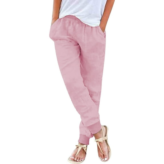 Womens Travel Pants Elastic Waist Casual Trousers With Pockets Tapered Leg Solid Color 55% Cotton 45% Polyester M Pants For Women