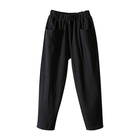 Womens Travel Pants Fashion Solid Color Cotton Elastic High Waist Straight Long Beach Leisure Casual Sport Trousers With Drawstring Durable Machine Wash Cold 3Xl Pants For Women