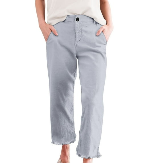 Womens Travel Pants High Waisted Straight Leg Work Cropped Ankle Pants With Pockets Business Casual Cotton And Linen Fabric 2Xl Pants For Women
