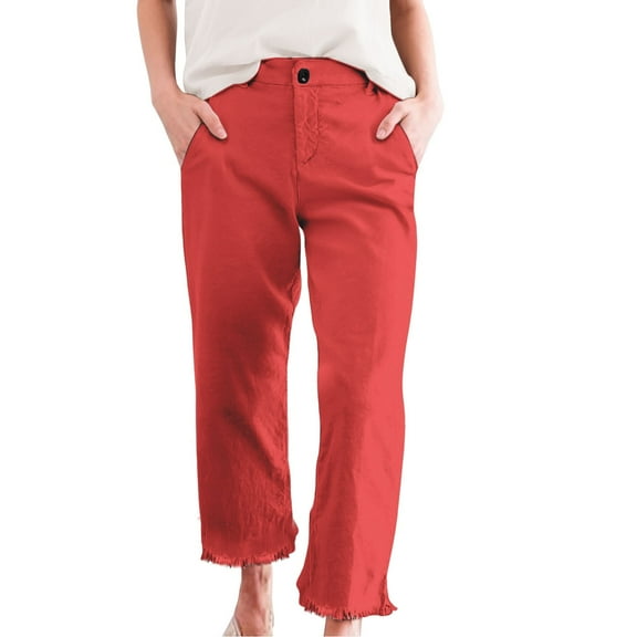 Womens Travel Pants High Waisted Straight Leg Work Cropped Ankle Pants With Pockets Business Casual Cotton And Linen Fabric M Pants For Women