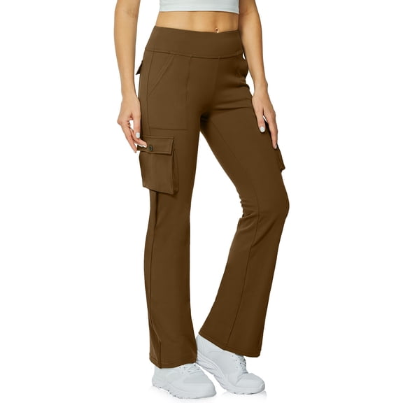 Womens Travel Pants High Waisted Yoga Flare Leggings Cargo Style With 6 Pockets Workout Pants Soft Polyester Moisture-Wicking Fashionable Design Versatile For Gym & Daily Wear 3Xl Pants For Women