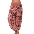 thumbnail image 1 of Womens Travel Pants Hippie High Waist Wide Leg Harem Pants Loose Soft Stretchy Polyester Spandex Trousers Lightweight For Spring Summer Party Beach 2Xl Pants For Women, 1 of 4