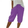 thumbnail image 1 of Womens Travel Pants Knee Length Linen Shorts Elastic Waist Summer Casual Gym Shorts With Pockets Lightweight Comfortable M Pants For Women, 1 of 8