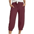 thumbnail image 1 of Womens Travel Pants Linen Wide Leg High Waist Beach Casual Pants With Pockets Lightweight Bubble Wrinkles Fabric Soft & Breathable For Summer Wear 3Xl Pants For Women, 1 of 6