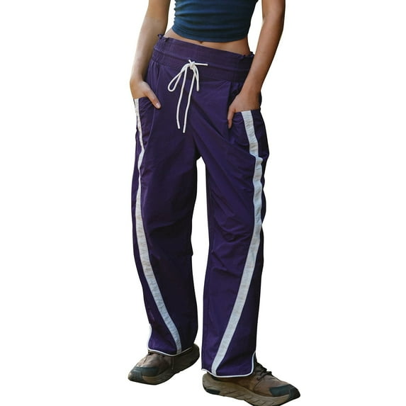Womens Travel Pants Loose Fit High Waisted Travel Work Sweatpants With Pockets Lightweight Block Barrel Silhouette Elasticated Waistband Adjustable Drawstring 7/8 Length Hem M Pants For Women