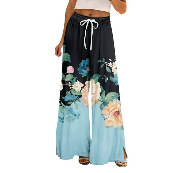 Womens Travel Pants Petite High Waisted Wide Leg Summer Beach Vacation Casual Trousers Polyester Spandex Easy To Wear L Pants For Women