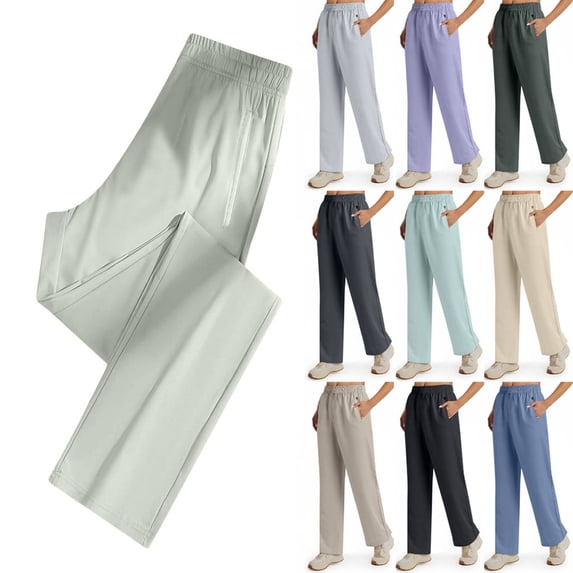 Womens Travel Pants Quick Dry Lightweight Stretch Elastic Waist with Pockets Summer Casual Workout Hiking Joggers Light Gray XL