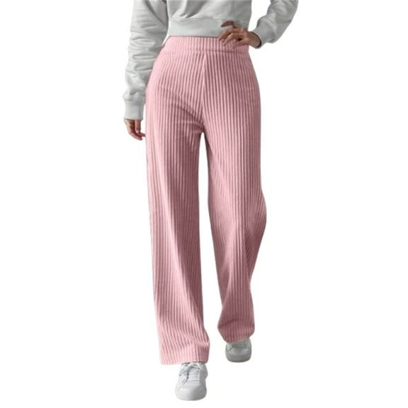 Womens Travel Pants Ribbed Knit High Waisted Wide Leg Pants Thermal Lined Long Trousers Soft Breathable Polyester For Daily And Casual Wear 2Xl Pants For Women