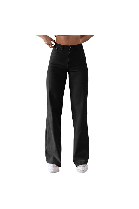 Womens Travel Pants Solid Color Straight Jeans Sagging Loose Slim Waist Pants Casual Elastic Waist Soft Comfortable Polyester Cotton M Pants For Women