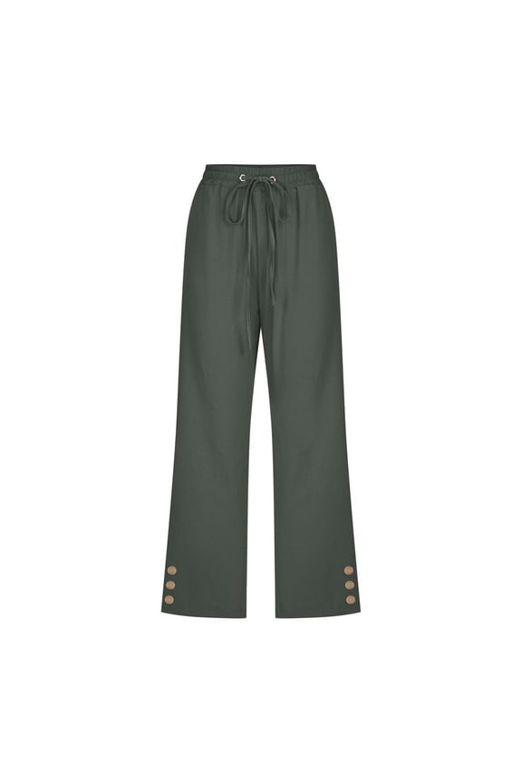 Womens Travel Pants Solid Color Strap Button Summer Casual Capris Wide-Leg Pants Comfortable Soft Cotton And Hemp Pants For Daily Wear S Pants For Women