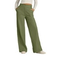 thumbnail image 1 of Womens Travel Pants Solid Colored Cotton And Linen Wide Leg Pants Long Trousers With Buttons And Loose Outer Pockets Elastic High Waist Soft Breathable 2Xl Pants For Women, 1 of 9