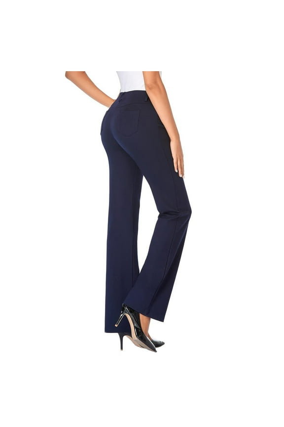 Womens Travel Pants Stretchy Dress Pants With Pockets Tall Petite Regular Length High Waist Boot-Cut Design Polyester And Spandex For Work Business L Pants For Women
