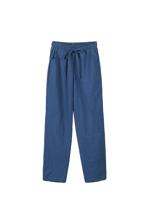 Womens Travel Pants Summer High Waisted Cotton Linen Palazzo Pants Wide Leg Long Trousers With Pockets Smocked Loose Fit Flowy Dressy Cotton Polyester Spandex Xl Pants For Women