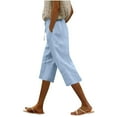 thumbnail image 1 of Womens Travel Pants Summer High Waisted Linen Pants With Pockets Wide Leg Machine Washable Cotton And Linen Blend M Pants For Women, 1 of 7