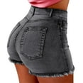 thumbnail image 1 of Womens Travel Pants Summer Solid Denim Fringed Hole High Rise Hot Pants Soft High Elastic Light Breathable Slim Elegant Spandex Fabric Xl Pants For Women, 1 of 4