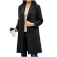 thumbnail image 1 of Womens Trench Coat Mid-length Notch Lapel Collar Single Breasted Wool Blend Long Jacket Overcoat with Pockets (2XL, Black), 1 of 3