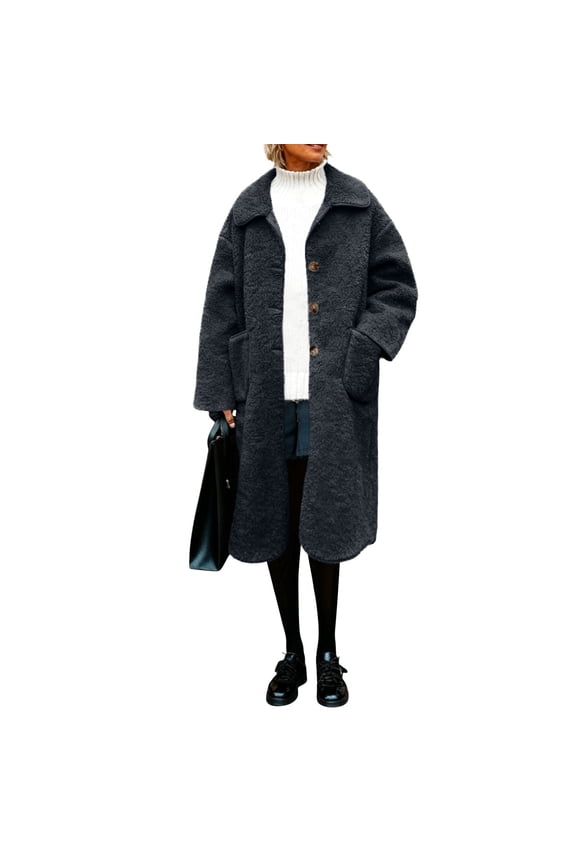 Womens Trench Coat Sevevn Womens Winter Pea Coat Notch Lapel Double Breasted Wool Blend Oversized Overcoat with Pockets